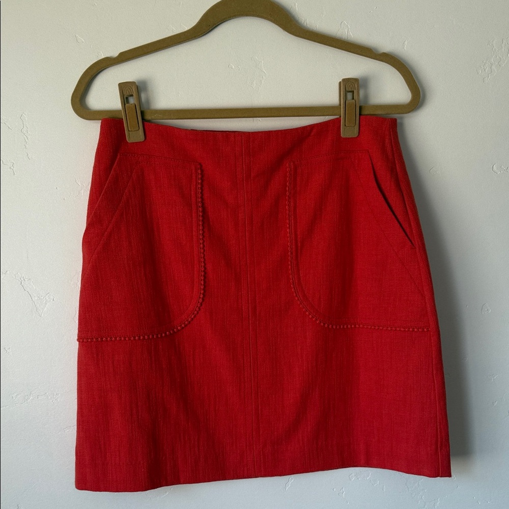 Loft Chic Coral Red Mini Skirt with Pockets